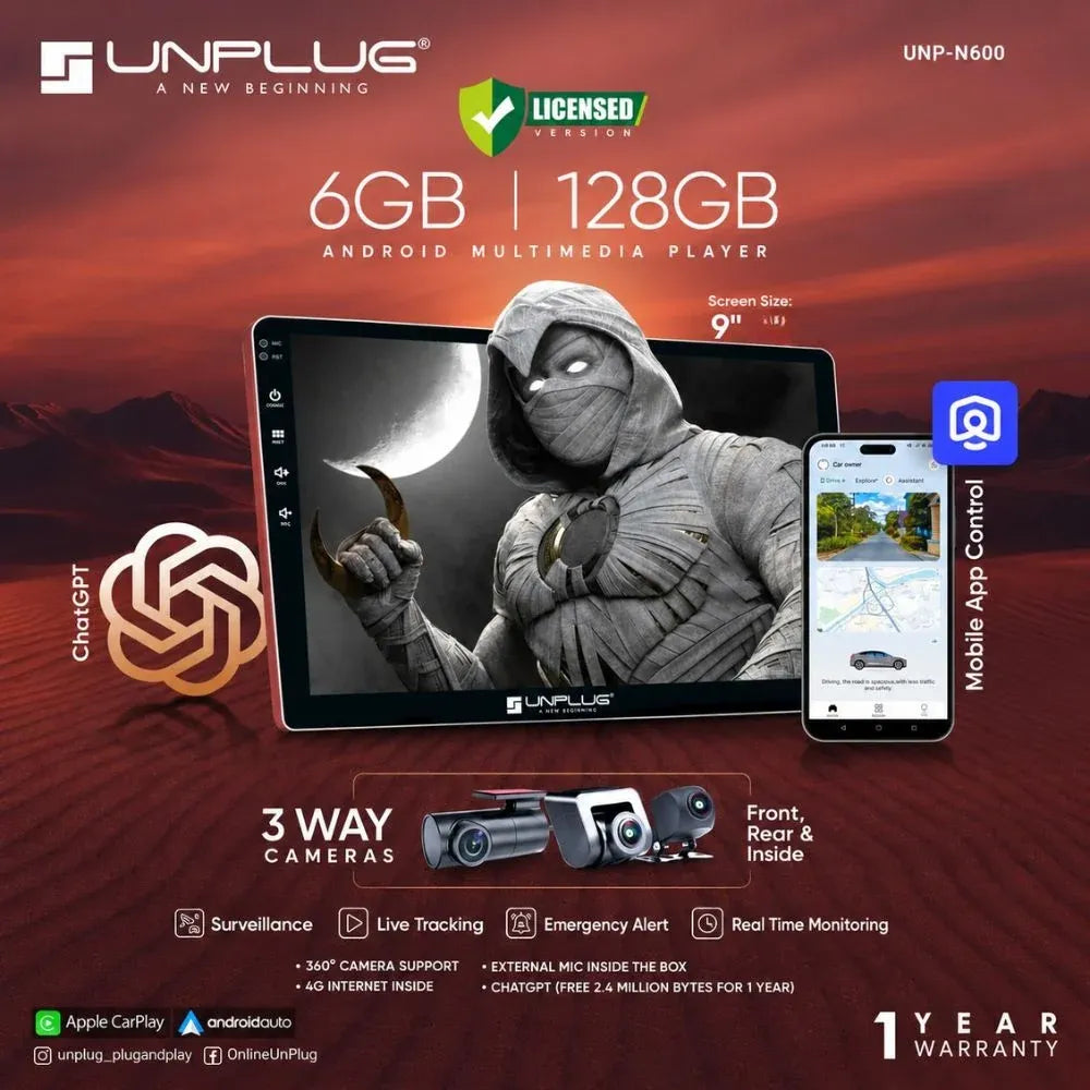 Android car multimedia player with 9-inch touchscreen and phone app control icons