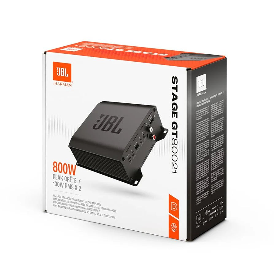 JBL Stage GT80021 2-Channel Car Amplifier | 800W Peak | 260W RMS Bridged | 130W RMS x2 @ 2 Ohm | Compact Class-D Amplifier