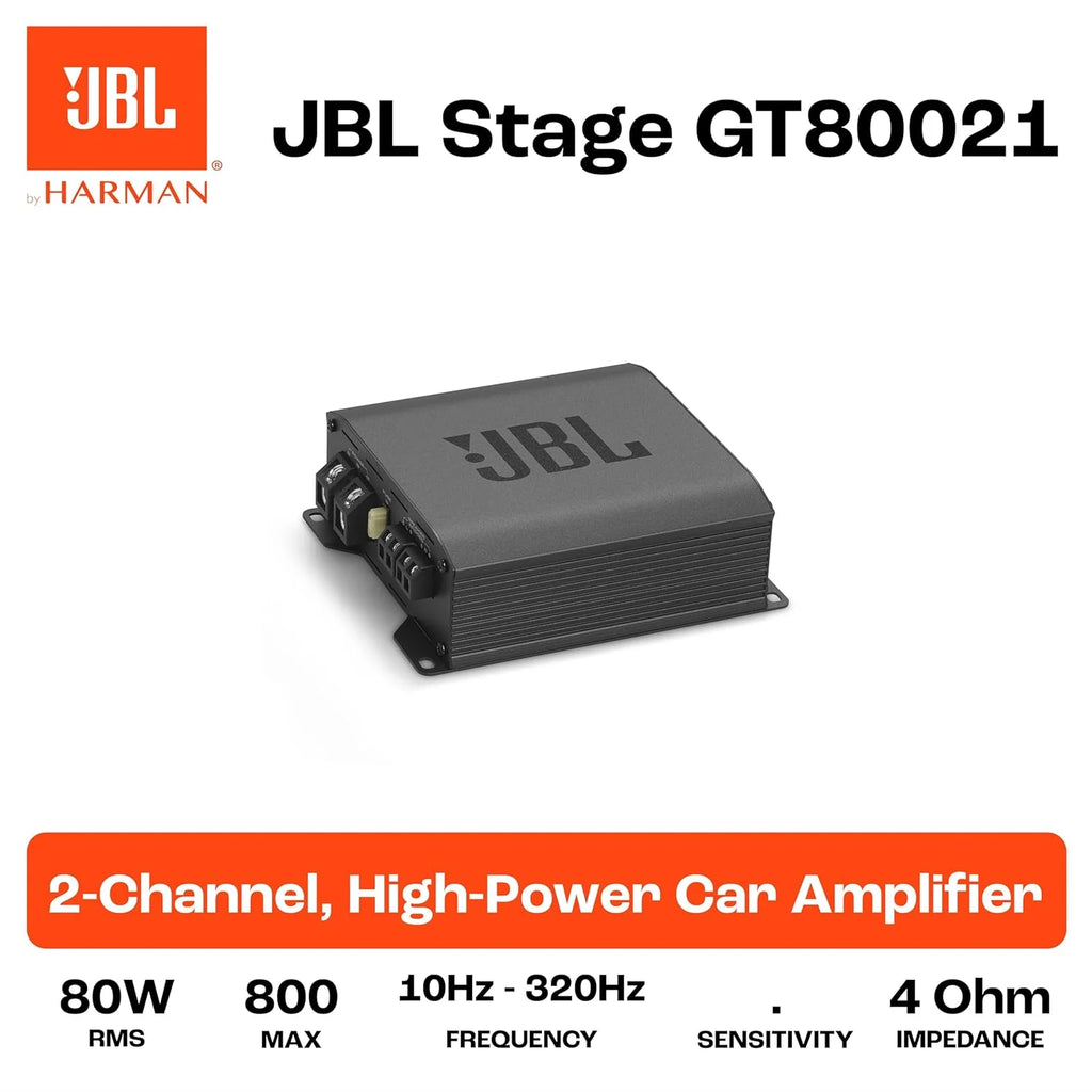 JBL Stage GT80021 2-Channel Car Amplifier | 800W Peak | 260W RMS Bridged | 130W RMS x2 @ 2 Ohm | Compact Class-D Amplifier
