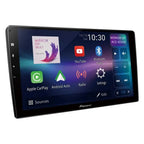 9-inch Pioneer DMH-AP6850BT touchscreen car stereo displaying app icons for Apple CarPlay and Android Auto.