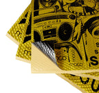 2.2mm damping sheet pack, golden yellow sheets with black vehicle-style graphic