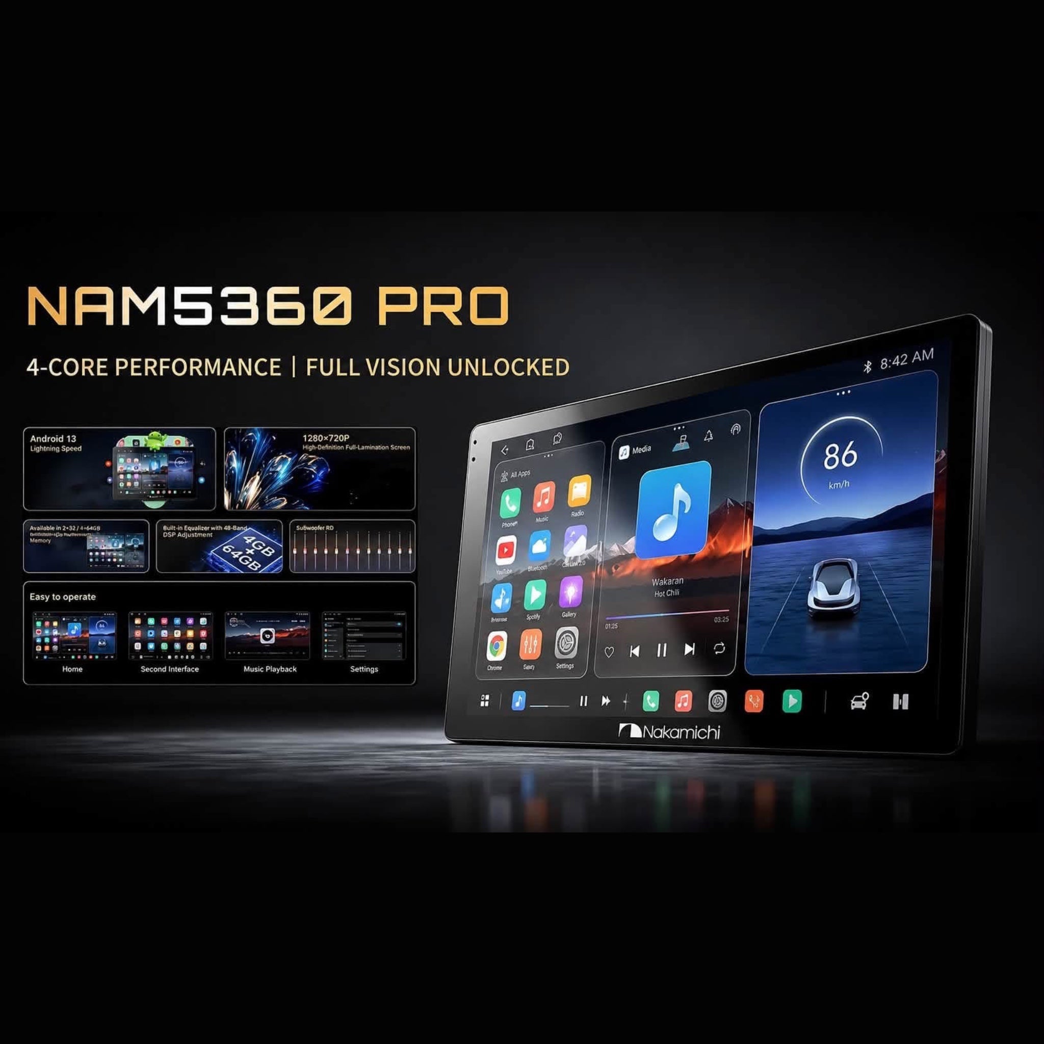 Nakamichi NAM5360 Pro Android Car Stereo | 9 Inch IPS | 4GB RAM 64GB ROM | Wireless CarPlay & Android Auto