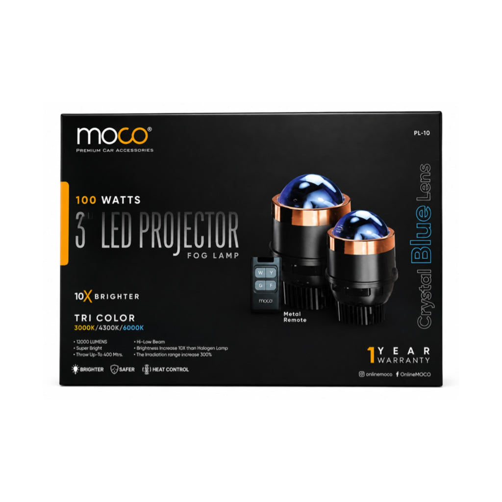 MOCO PL-10 3 Inch Tri-Color LED Projector Fog Lamp | 100W Hi-Low Beam