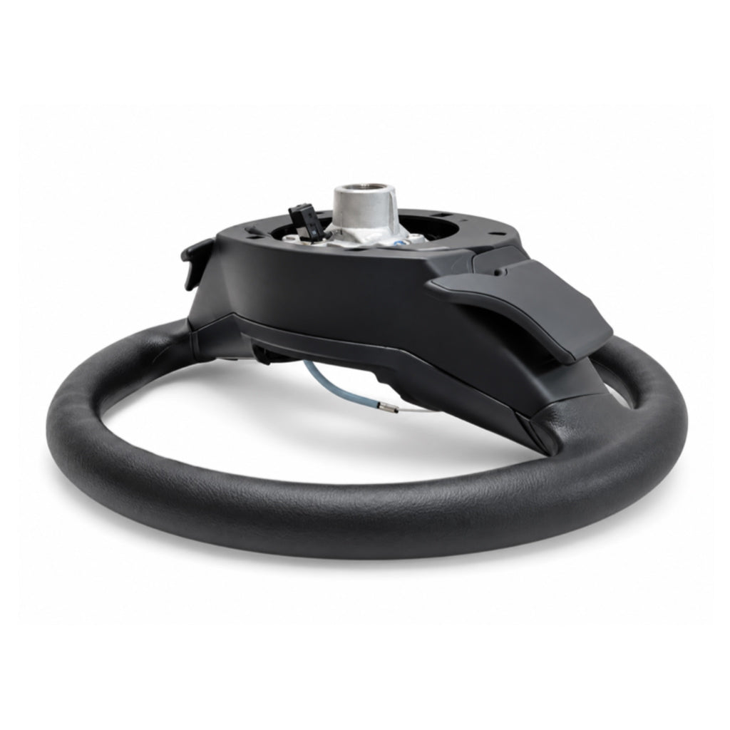 Multi-function black steering wheel for Maruti Suzuki Fronx, featuring paddle shifters and textured grip.
