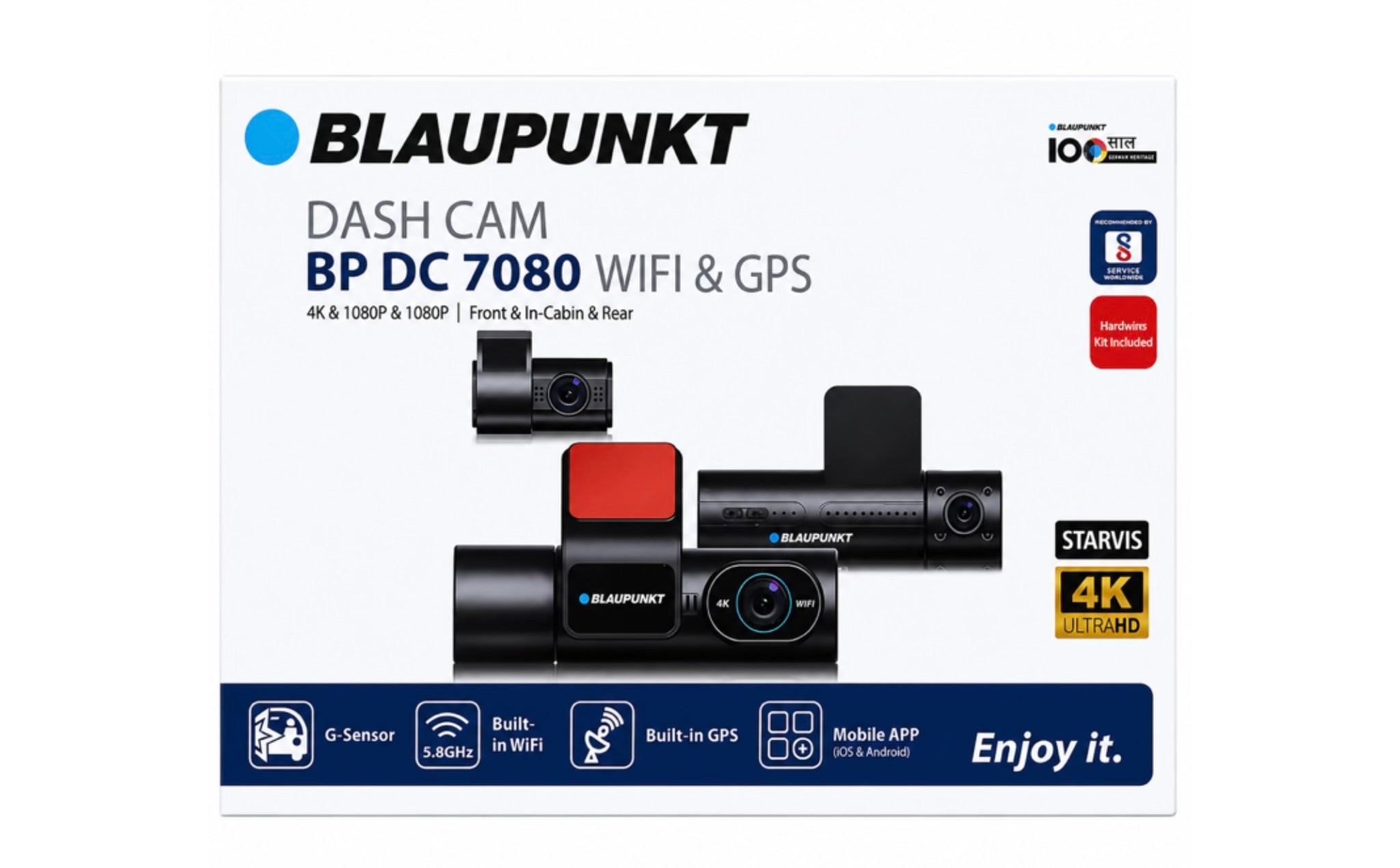 BLAUPUNKT BP DC 7080 4K dash camera front view with Sony STARVIS sensor and mounting kit