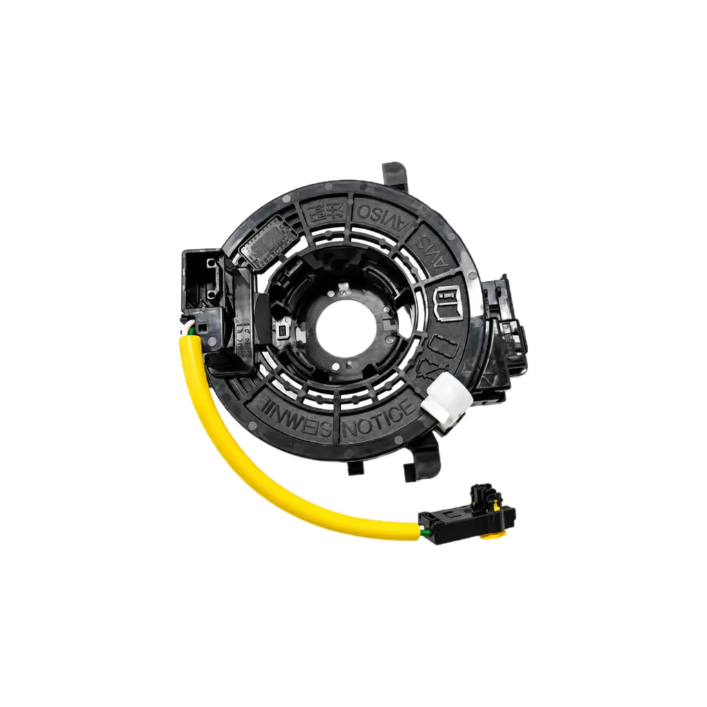 Black multi-function steering wheel component for Maruti Suzuki Fronx with yellow wiring harness connector.