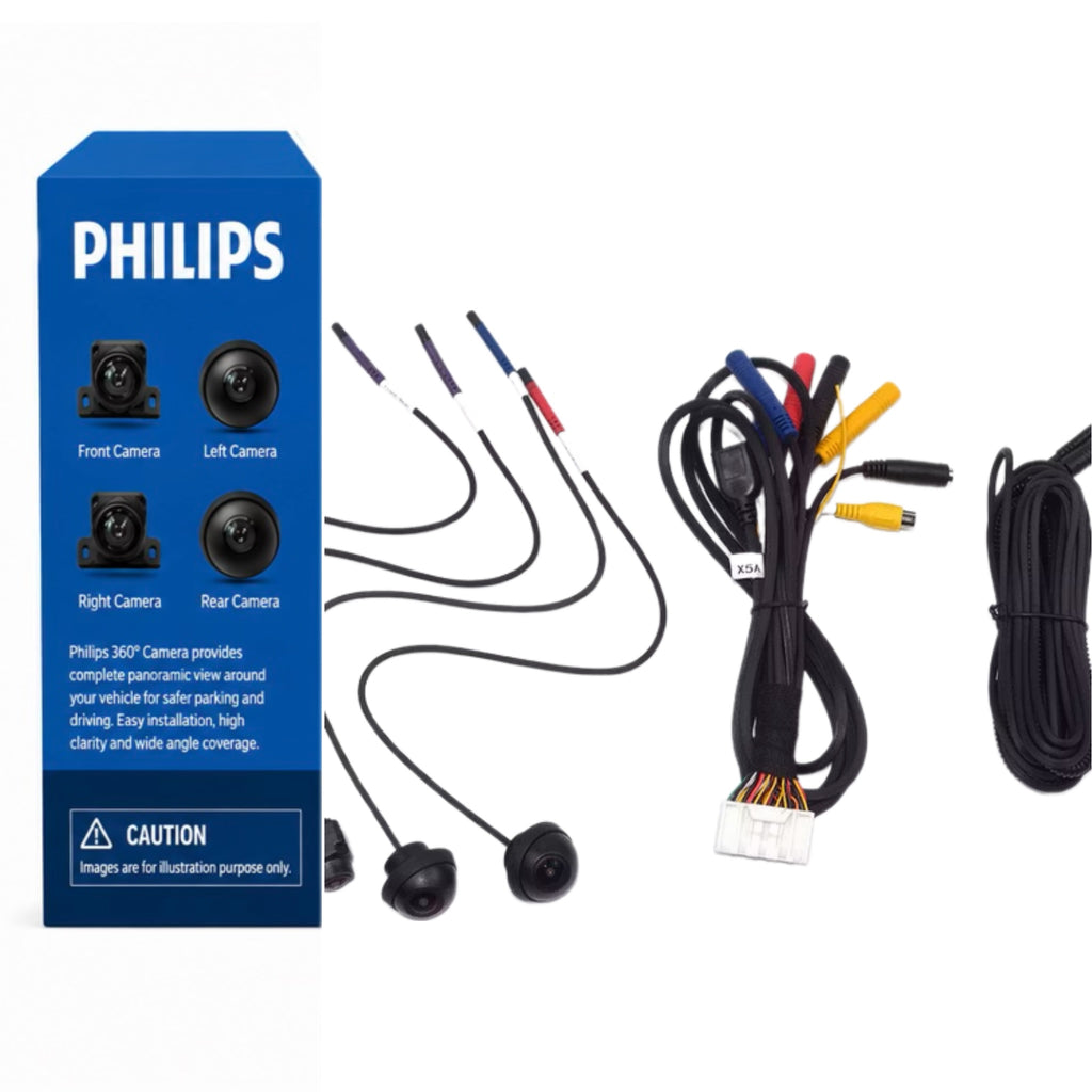Philips 360° Camera Kit for Android Car Stereo | 4-Camera 360° Surround View 1080p