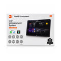 Yuemi V2 Android Car Stereo packaging shows a sleek, modern touchscreen interface with car and weather information.