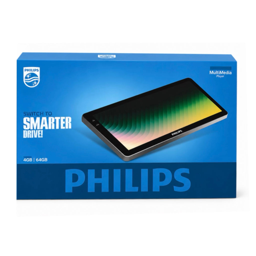 Philips MultiMedia Player 4G box in blue packaging, showing a tablet with a colorful screen on a white background.