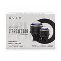 AUCO 3-inch LED projector fog lights set, black housing with blue tri-color lenses