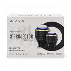 AUCO 3-inch LED projector fog lights set, black housing with blue tri-color lenses