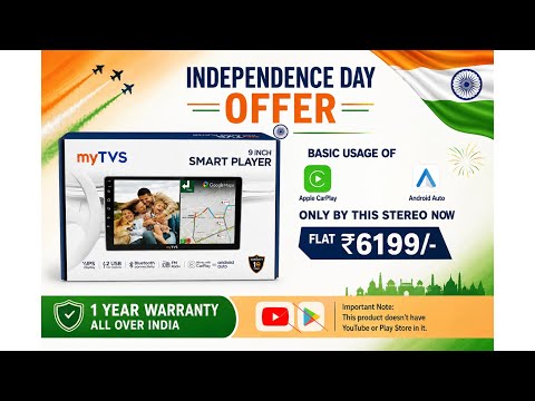 myTVS 9 Inch Smart Player Android Car Stereo | Wireless CarPlay & Android Auto | IPS Display